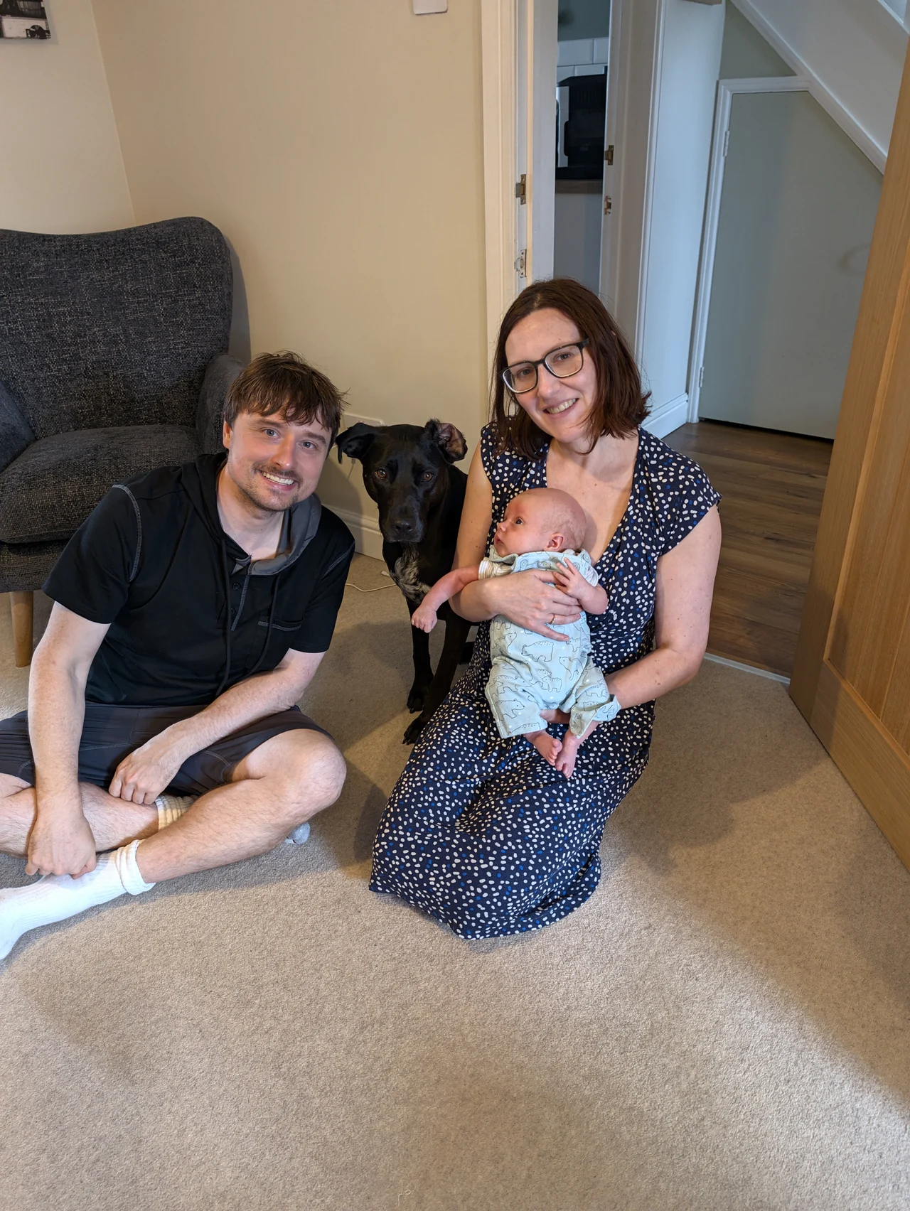 Hannah and Mike at home with Nolan and Luna